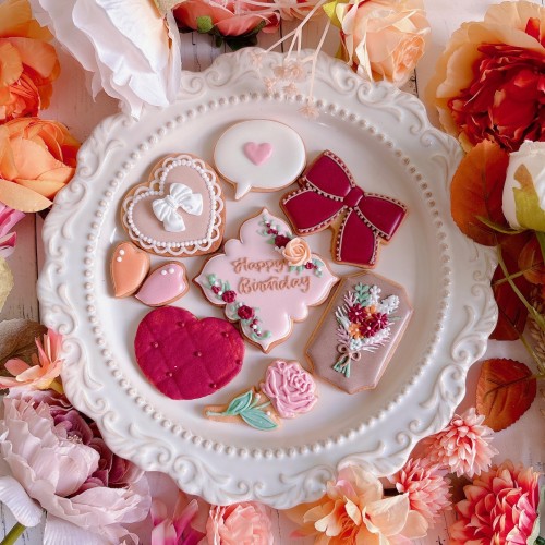 【誕生日・記念日】FLOWER RIBBON  -autumn- セミオーダーアイシングクッキー 9枚入り