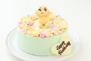 【店頭受取】チョコキャラクター人形付き フラワーバタークリームデコレーションケーキ 4号 12cm 