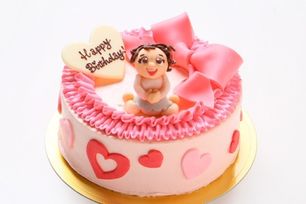 【店頭受取】チョコ似顔絵人形付き リボンのバタークリームデコレーションケーキ 4号 12cm