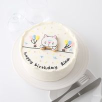 【店頭受取】イラストクッキー バルーン 韓国風センイルケーキ 生クリームデコレーション 4号