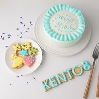 【店頭受取】【美味宣言】名前付き選べるアイシングクッキー 生クリーム絞り飾り センイルケーキ（青） クリームカラーは5色から選べます 4号
