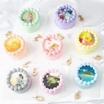【店頭受取】◯パステルカラー写真ケーキ♪ 3号《選べる8色｜プリントケーキ｜センイルケーキ｜韓国｜誕生日や記念日などのお祝いに♪》