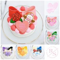 【店頭受取】手書きクッキー付きハーフリボンケーキ✧ 4号《9色の中から2色選べる♪｜センイルケーキ｜アイシングクッキー｜イラストクッキー｜韓国》