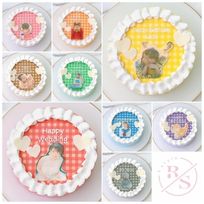 【店頭受取】ギンガムチェックプリントケーキ✧ 4号《選べる9色｜写真ケーキ｜センイルケーキ｜韓国｜お好きな写真とメッセージ♪》 