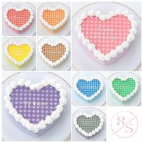 【店頭受取】ハート型ギンガムチェックケーキ❤︎ 4号《選べる9色｜センイルケーキ｜韓国｜誕生日｜お好きなメッセージ♪》