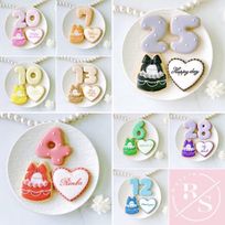 【店頭受取】ケーキアイシングクッキーセット❤︎《数字（2桁まで）＋ハートプレート（お好きなメッセージ）＋ケーキアイシングクッキーのセット˚✧₊⁎》