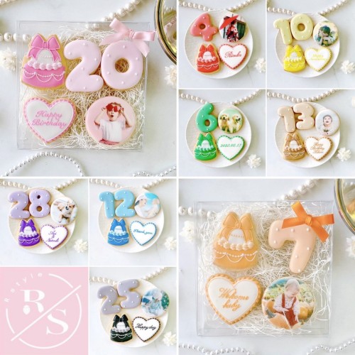 【店頭受取】プリントクッキー＆ケーキアイシングクッキーセット❤︎《プリントクッキー＋数字（2桁まで）＋ハートプレート（お好きなメッセージ）＋ケーキアイシングクッキーのセット˚✧₊⁎》