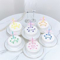 【店頭受取】◯＼お花柄✲／リボンキャンドル付きフラワーケーキ 4号《選べる6色｜お好きなメッセージ✧》