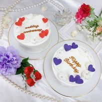 【店頭受取】◻︎6枚のハートが際立つシンプルケーキ❤︎.⁎⁺ 4号《センイルケーキ｜韓国｜選べる9色｜お好きなメッセージ✧》