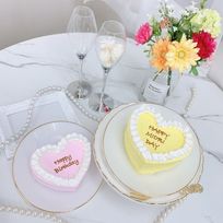【店頭受取】◻︎パステルハートフリルセンイルケーキ✧ 4号《選べる9色｜ハート型｜韓国｜お好きなメッセージ✧》