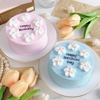 【店頭受取】◻︎ホワイトフラワーセンイルケーキ✧ 4号《選べる9色｜お花｜韓国｜誕生日｜お好きなメッセージ✧》