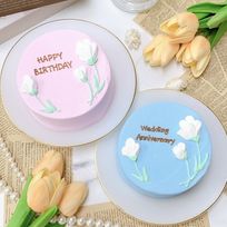【店頭受取】◻︎3本の白いお花のセンイルケーキ✧ 4号《選べる9色｜韓国｜誕生日｜お好きなメッセージ✧》