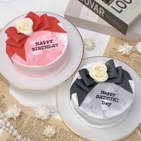 【店頭受取】◻︎大理石風ローズリボンケーキ 4号《選べる9色｜お好きなメッセージ✧》