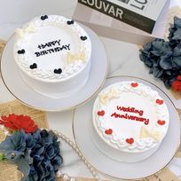 【店頭受取】◻︎ホワイトカラー リボンとハートの散りばめセンイルケーキ 4号《選べる9色｜韓国｜誕生日｜お好きなメッセージ✧》