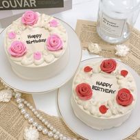 【店頭受取】◻︎［ベージュ土台］お洒落なローズセンイルケーキ 4号《選べる9色｜韓国｜誕生日｜お好きなメッセージ✧》