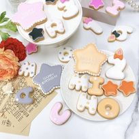 【店頭受取】◻︎お星様キャンドルアイシングクッキーセット（メッセージプレート＋小さい星2つ）＋お好きなアルファベットまたは数字をお選びください♪《アルファベット・数字：1枚》