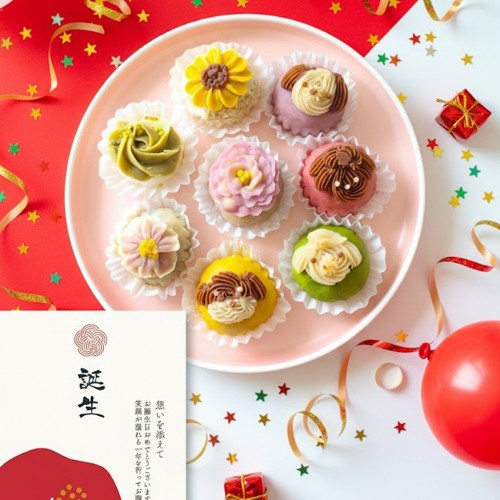 【うめとおはぎ/誕生日カード付】わんことお花のおはぎ8個＜卵不使用無添加＞