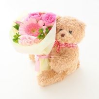 【店頭受取】花束を抱えたくまちゃんＳ 