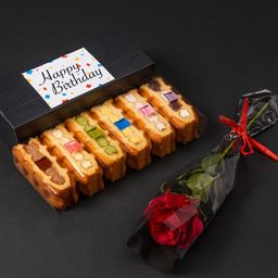 【送料無料】ローズ付ワッフルケーキ6種 誕生日パッケージ【レッド】