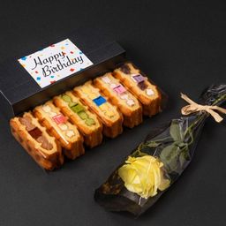 【送料無料】ローズ付ワッフルケーキ6種 誕生日パッケージ【イエロー】