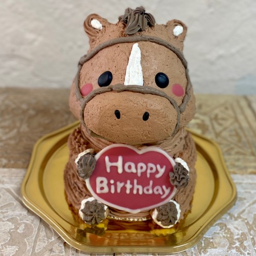 馬の立体ケーキ(茶色の頭絡) 動物 ケーキ 誕生日 チョコレート センイルケーキ 5号 チョコケーキ