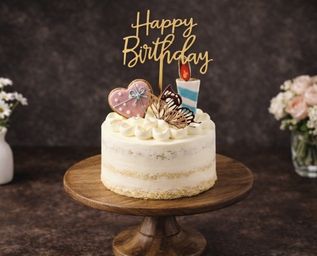 【甘味、脂肪分を抑えた純生北海道クリーム】  エレガントネイキッドケーキ 選べるアイシングクッキー バースデー  4号 12cm 