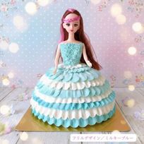 フリルデザイン／ミルキーブルー 選べるドレスデザイン プリンセスドールケーキ（6号ホール）― フリル／フラワー／ロゼット／グラデーション ―誕生日・記念日向け 手作りケーキ