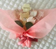 チューリップとくまちゃんの花束アイシングクッキー