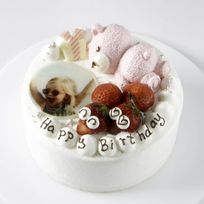 クマさんといちごの写真ケーキ(^^♪ 生クリーム 5号