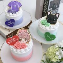 ［3号ケーキ］手書きクッキー付き 小さめセミオーダーケーキ《 選べる9色｜センイルケーキ｜アイシングクッキー｜イラストクッキー 》
