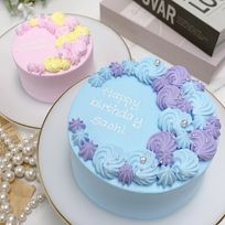 【店頭受取】フラワームーンケーキ 3号《お好きな2色の組み合わせ｜センイルケーキ｜パステルカラー｜お好きなメッセージ♪》
