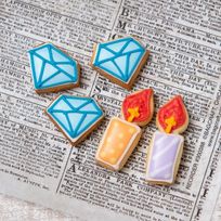 【ダイヤ＆ろうそく(5個入り)】アイシングクッキー かわいい お菓子 誕生日 バースデー 推し活 推しケーキ プチギフト クッキー ギフト アイシングクッキーleap