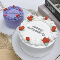 【店頭受取】赤いミニローズのセンイルケーキ［パステル土台］ 3号《選べる9色｜韓国｜誕生日｜お好きなメッセージ✧》